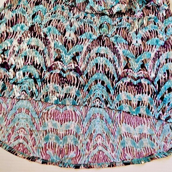 Elementz Sequined Teal Purple- White Glamorous Woman's Maxi Evening Dress SZ L - Picture 3 of 7